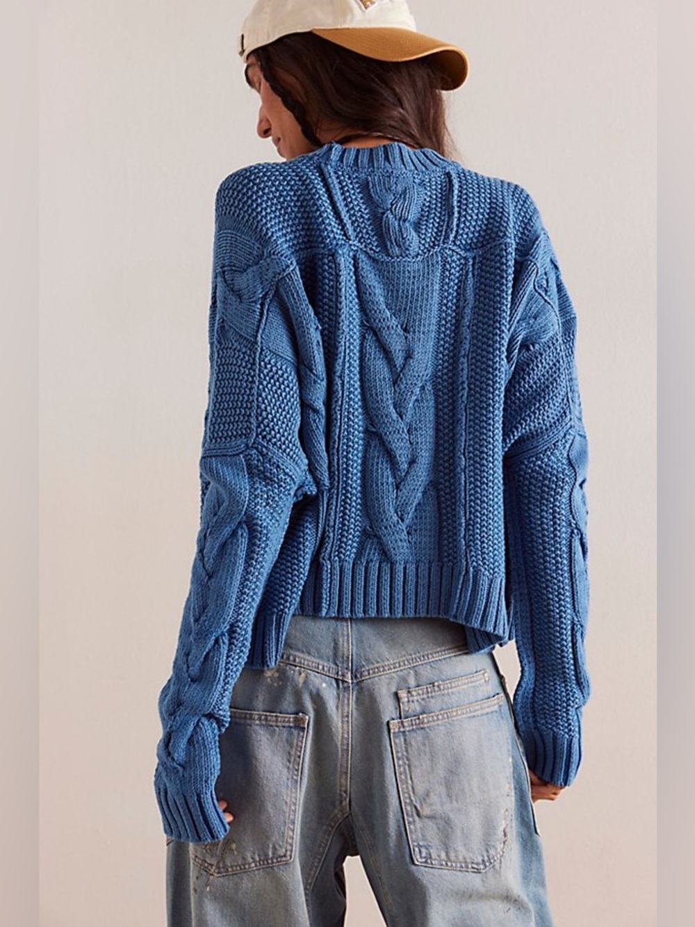 Free People In a Daze Blue Cable Knit Pullover Sweater - Picture 5 of 10